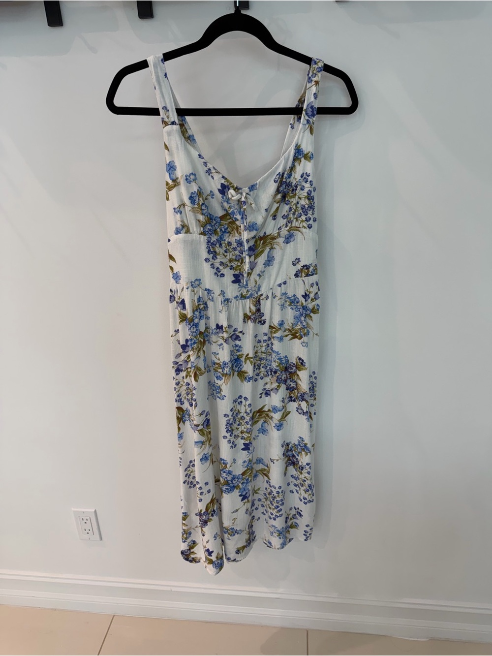 Monteau White Midi Dress with Blue and Green Floral Print